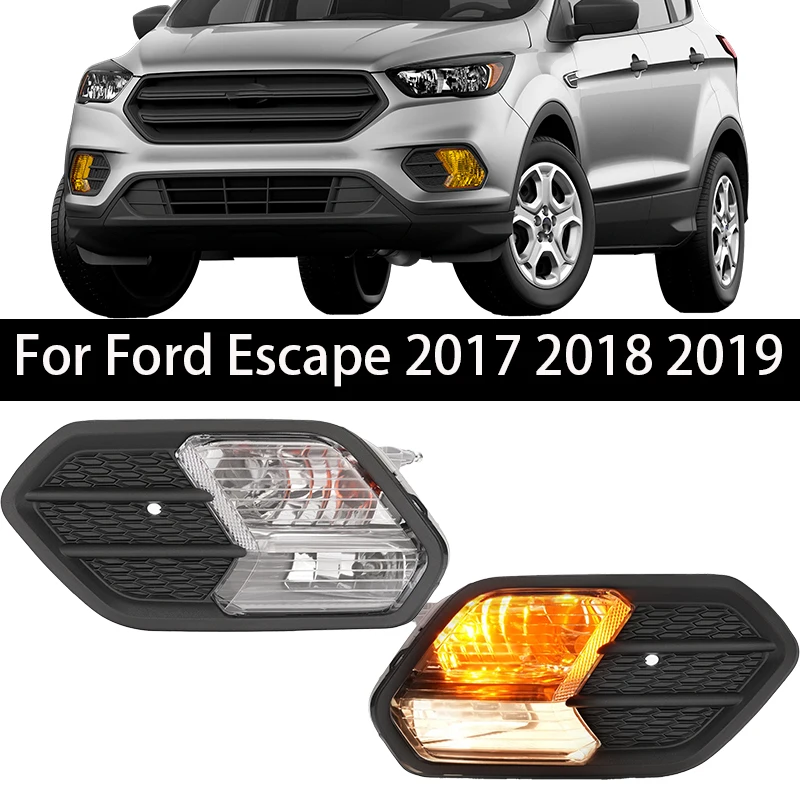 

2pcs Car Front Bumper Fog Light Assembly For Ford Escape 2017-2019 Fog Lamps Daytimes light With blubs