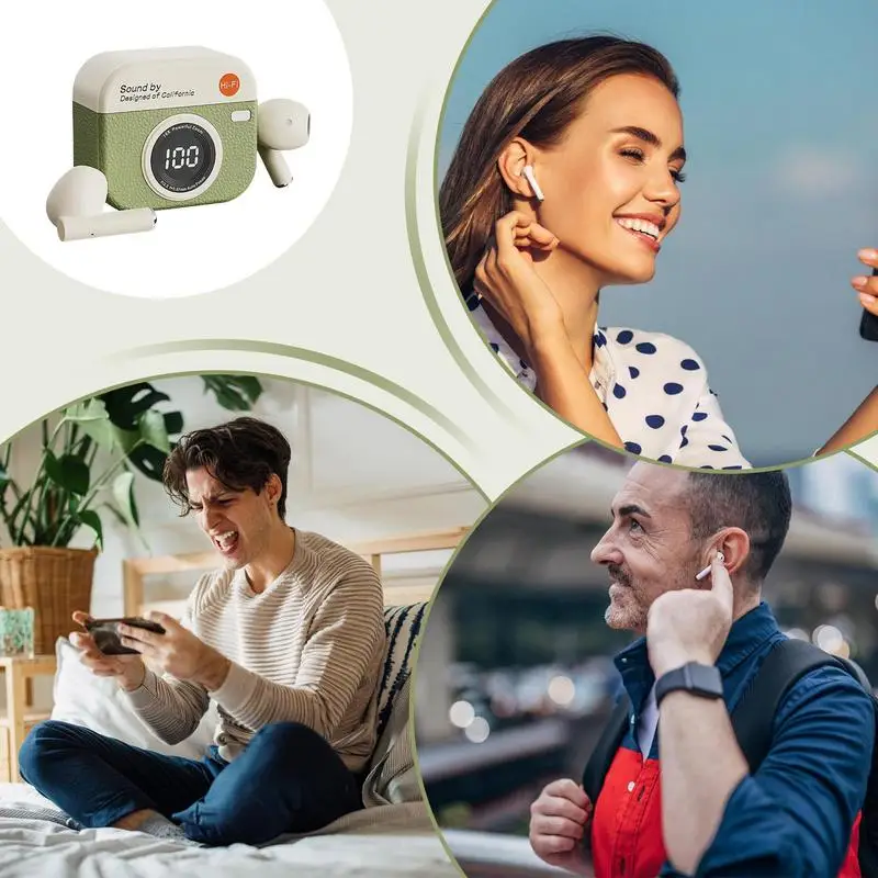 Auriculares deportivos Semi intrauditivos con cancelación de ruido, estuche de carga para cámara, batería de larga duración, auriculares para teléfonos para adultos, juego en casa