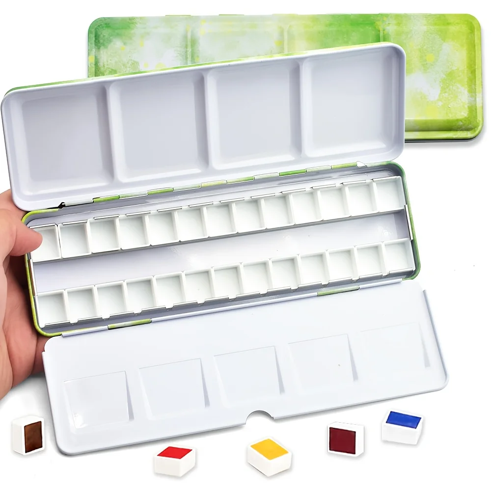 Empty Watercolor Palette, Metal Watercolor Tin with 26pcs Half Pans Paint Case with Lid Paint Box for Travel Gouache Oil Paintin