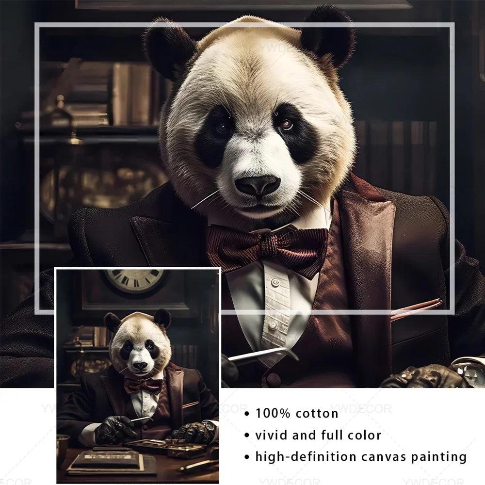 Abstract Smoking Lion Animals Boss Business Canvas Painting Wall Art Posters and Prints Picture Living Room Decor