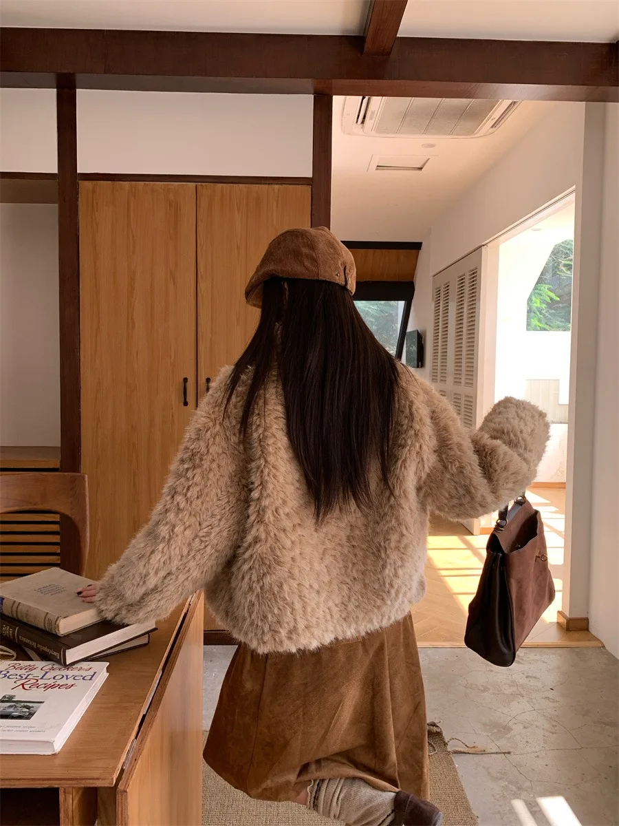 Faux Fur Neck Coats Womens Spring Pattern Cute Tender Trendy Lambswool Adjustable Bodywarmer Elegant Street-Style Stylish Bolero