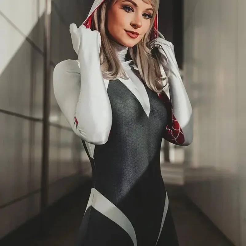 2025 Nieuwe Halloween Volwassenen Kinderen Gwen Stacy Cosplay Kostuum Superheld Zentai Pak Vrouwelijke Meisjes Vrouw Volledige Body abc