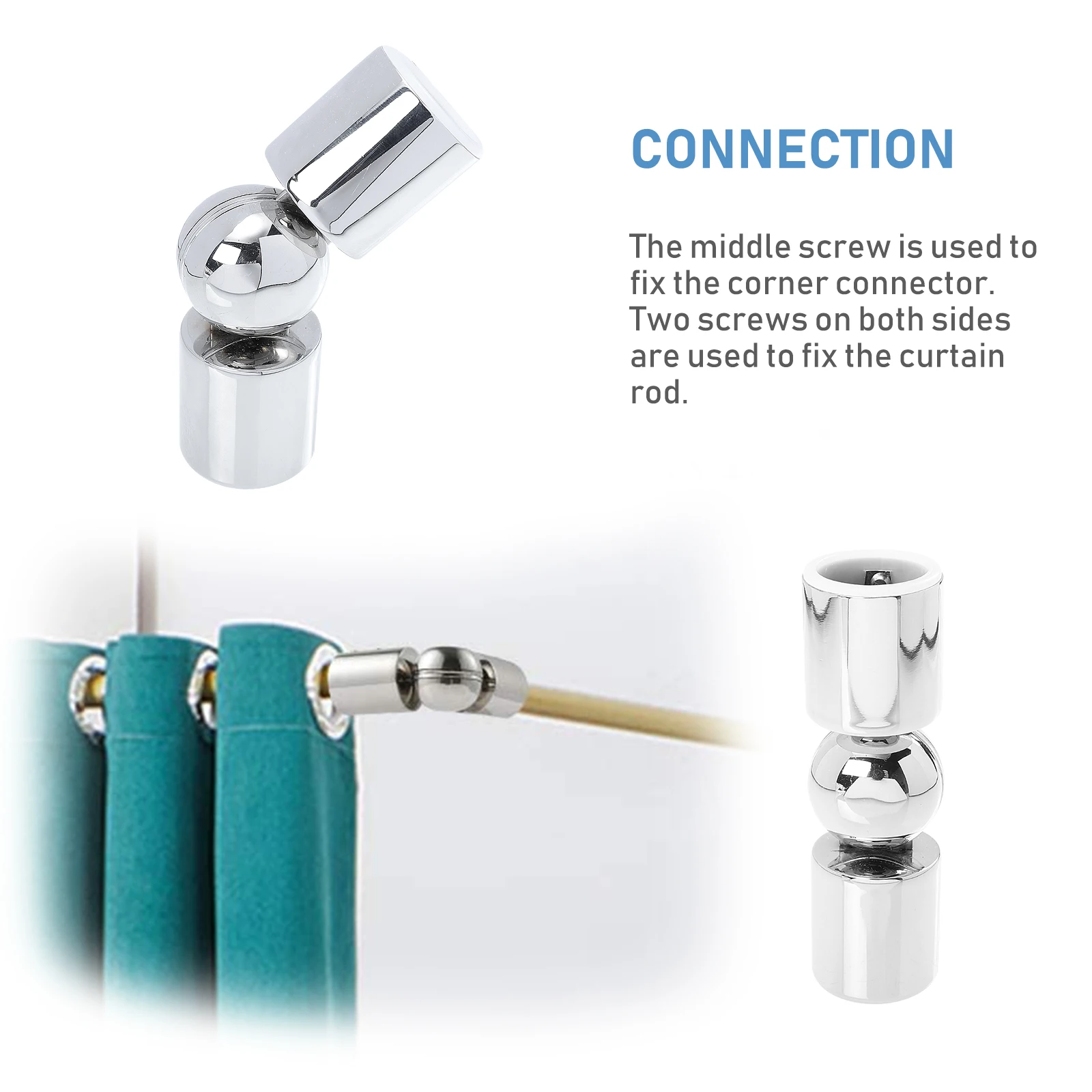 

304 Stainless Steel Corner Curtain Rod Connector Hinged Elbow Connector Window Rod Accessories
