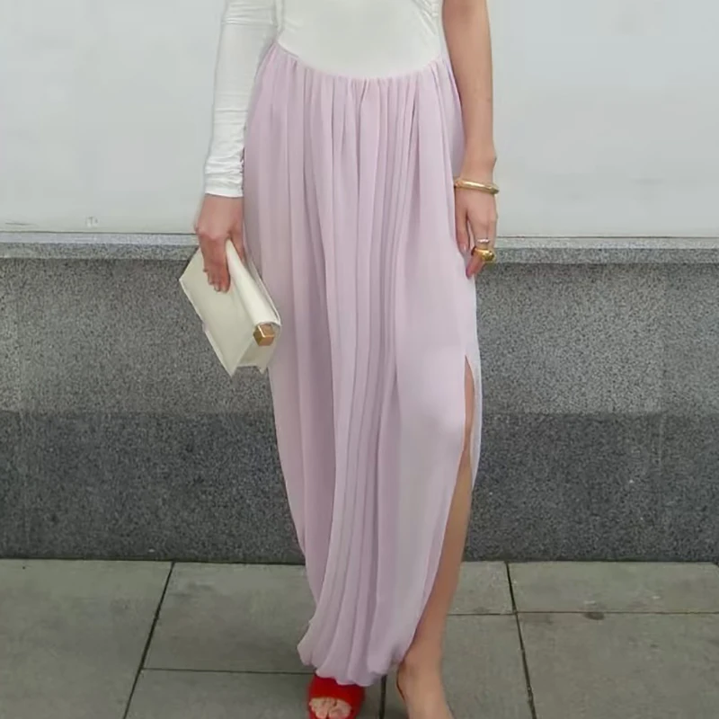 

2025 Autumn Winter New Chiffon Irregular Half Skirt Fashion Elastic Waist Hem Long Skirt Female Casual Solid Color Holiday Skirt