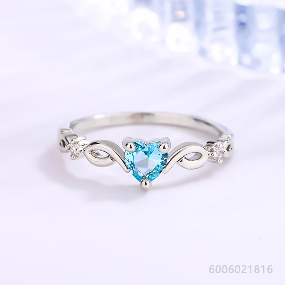 925 Sterling Silver Size 7/8/10 Blue Zircon Heart Butterflies Wedding Ring For Women Fashion Jewelry Charm Grace Engagement
