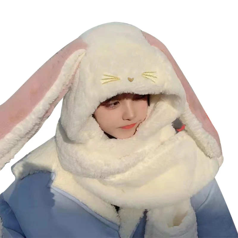 

Cartoon Rabbit Hat Glove Scarf 3in1 Sets Thicken Plush Warm Suit for Women