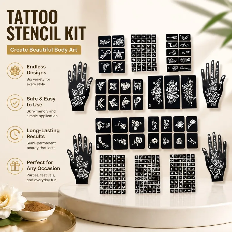 Semi-permanent Tattoo Stencil Hollow Printing Stamp Waterproof Long Lasting Tattoo Template Unisex Body Art Accessory for DIY
