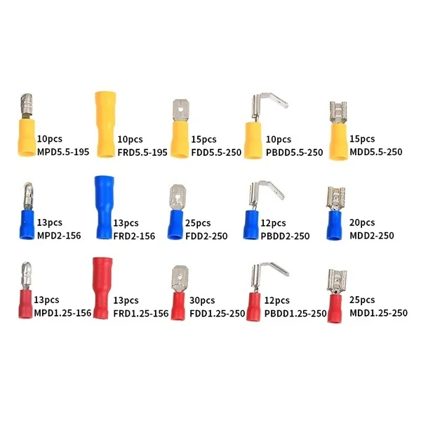 122-258PCS AWG22-10/0.5-6.0mm² Assorted Spade Male Female Wire Crimp Terminals Electrical Wire Connector Kit