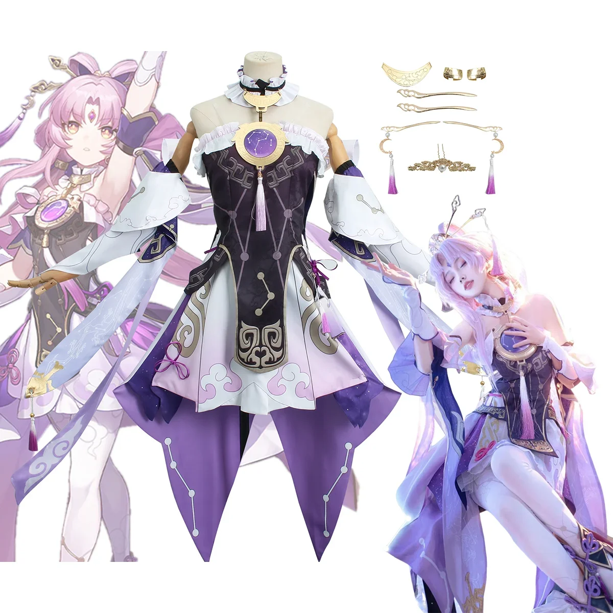 

Fu Xuan Cosplay Costume Game Honkai Star Rail Character Fuxuan Uniform Outfit Halloween Party Women Wig Outfits