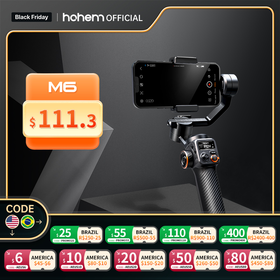  Hohem-iSteady M6 Kit Gimbal for Smartphone, 3-Axis Gimbal, AI Tracker, Fill Light, for iPhone 16 Pro Max and Android Stabilizer 
