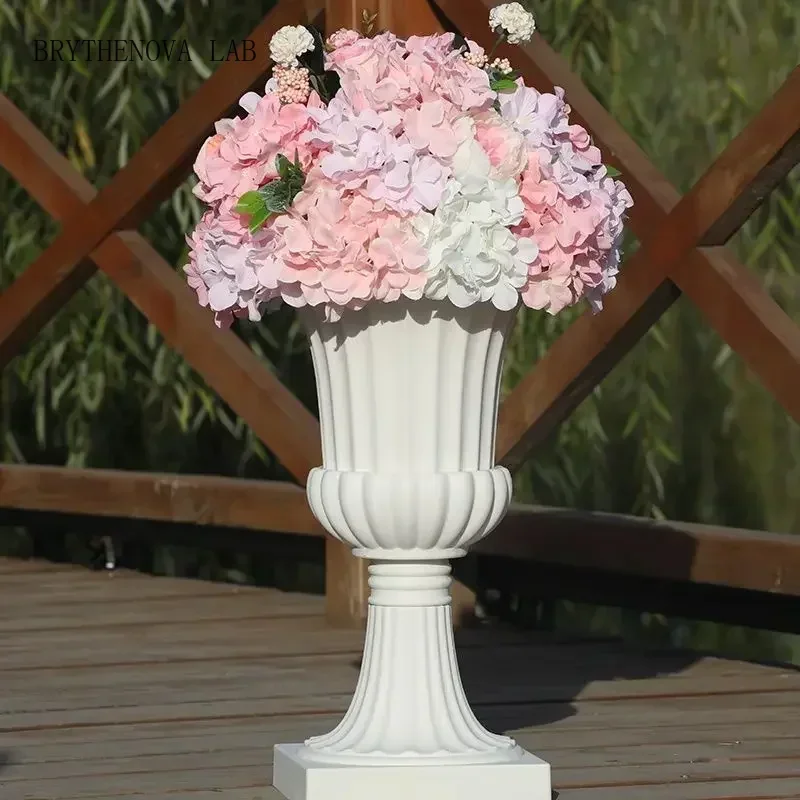 European Style Plastic Flower Pot Golden White Tall Cup Festival Wedding Party Party Flower Arrangement Vase Desktop Decorate