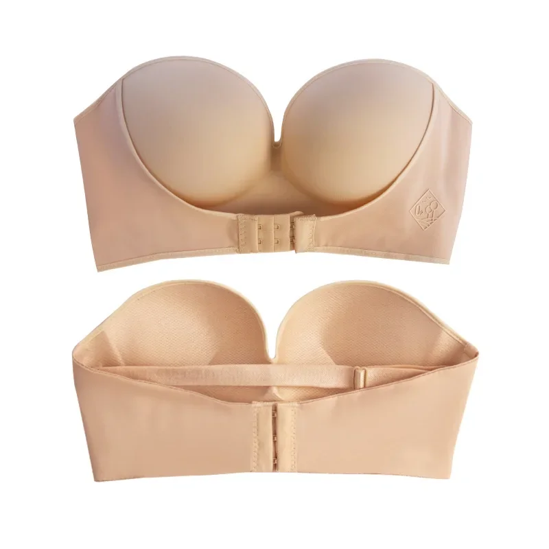 Women Sexy Strapless Push Up Bra Front Closure Bralette Invisible Bras Underwear Lingerie 1/2 Cup Seamless Brassiere ABC Cup