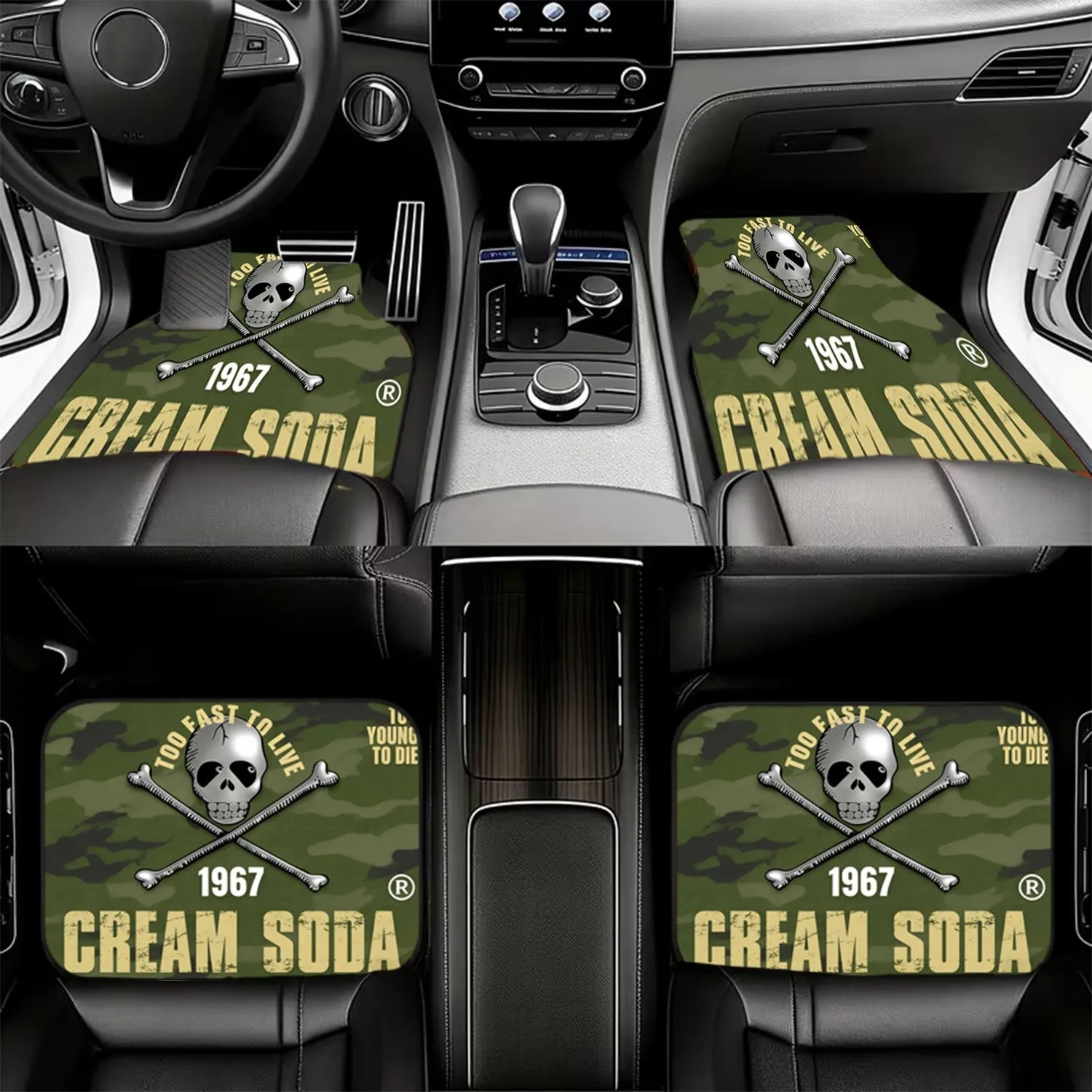 4pcs Car Floor Mats | Polyester Material, Skull & Bones Graphic Design With 