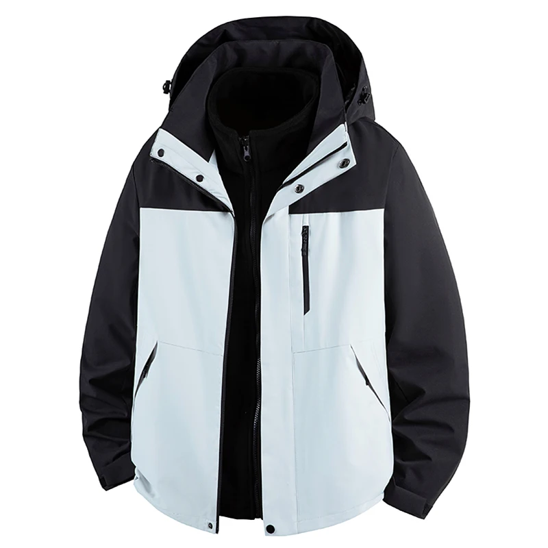 3‑in‑1Hiking Hooded Jacket for Men Women Breathable Windproof Waterproof Color Block Shell Coat Multi‑Pocket Outdoor Camping