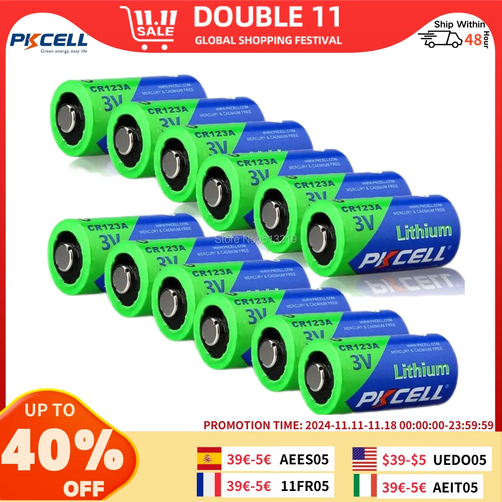 

12Pcs PKCELL 3V Battery CR123A CR123 123A CR17345 KL23a VL123A DL123A 5018LC EL123AP Li-MnO2 Lithium batteries LED Flashlight