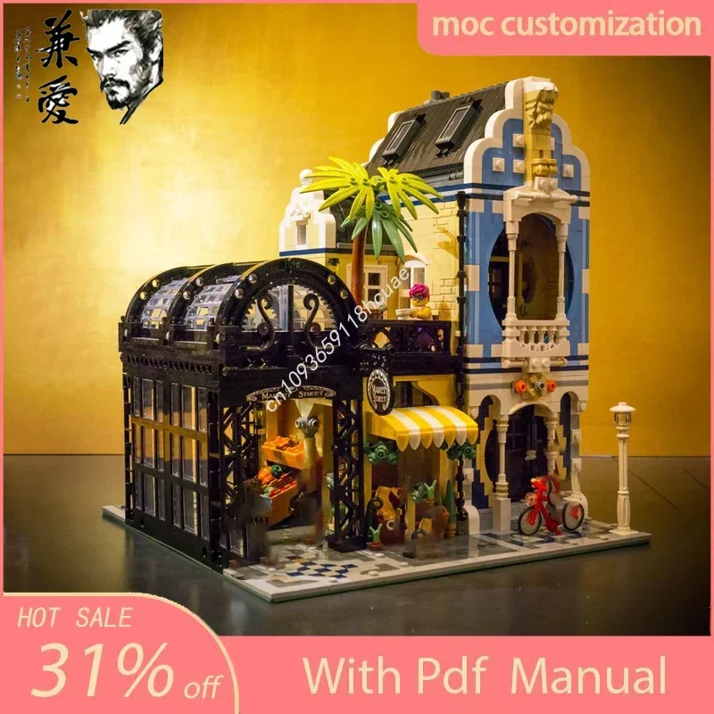 MOC-bloques de construcción modulares personalizados con vista a la calle, arte de construcción, modelo de mercado de calle, montaje creativo, ladrillos, juguetes de regalo para niños