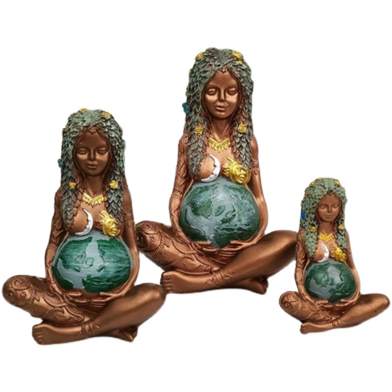 Gaia Pregnant Mother Earth Sitting Lotus Yoga Pose Resin Natural Mother Earth Figurine Decorative Nature Sculpture Home Decor