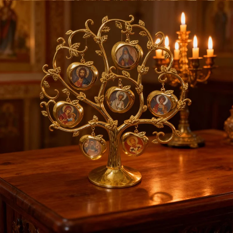 New 2026 Eastern Orthodox Saints Statue Tree Prayers for Peace Religious Ornament Golden Carving Hanging Design Exquisite Gift