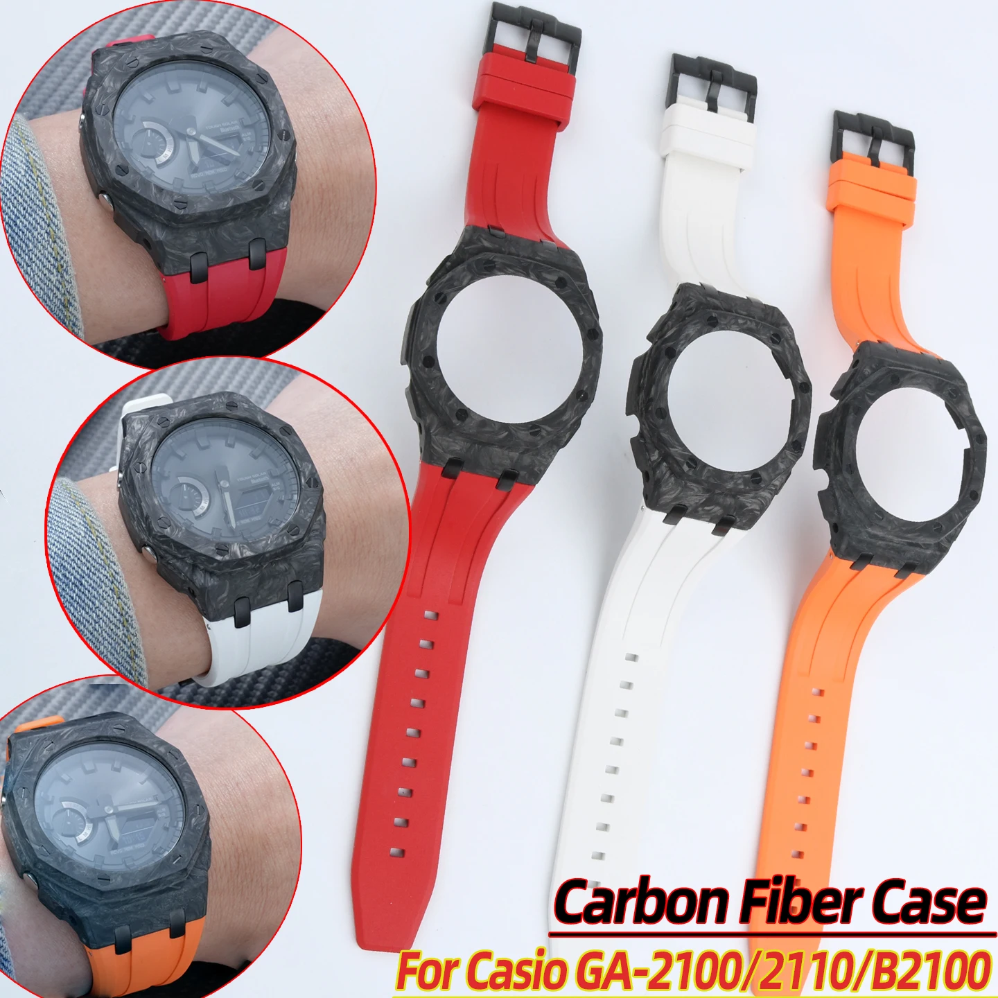 Carbon Fiber case Ultra-lightweight Ga2100 watch Mod Kit For Casio G-SHOCK GA-2100 GA-B2100 bezel Casioak FKM fluororubber strap