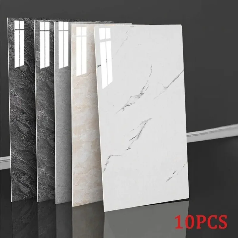 10-Pack Self-Adhesive Marble Tile Stickers – Waterproof 30x60cm PVC Peel-and-Stick Tiles for Kitchen & Bathroom Walls/Floors