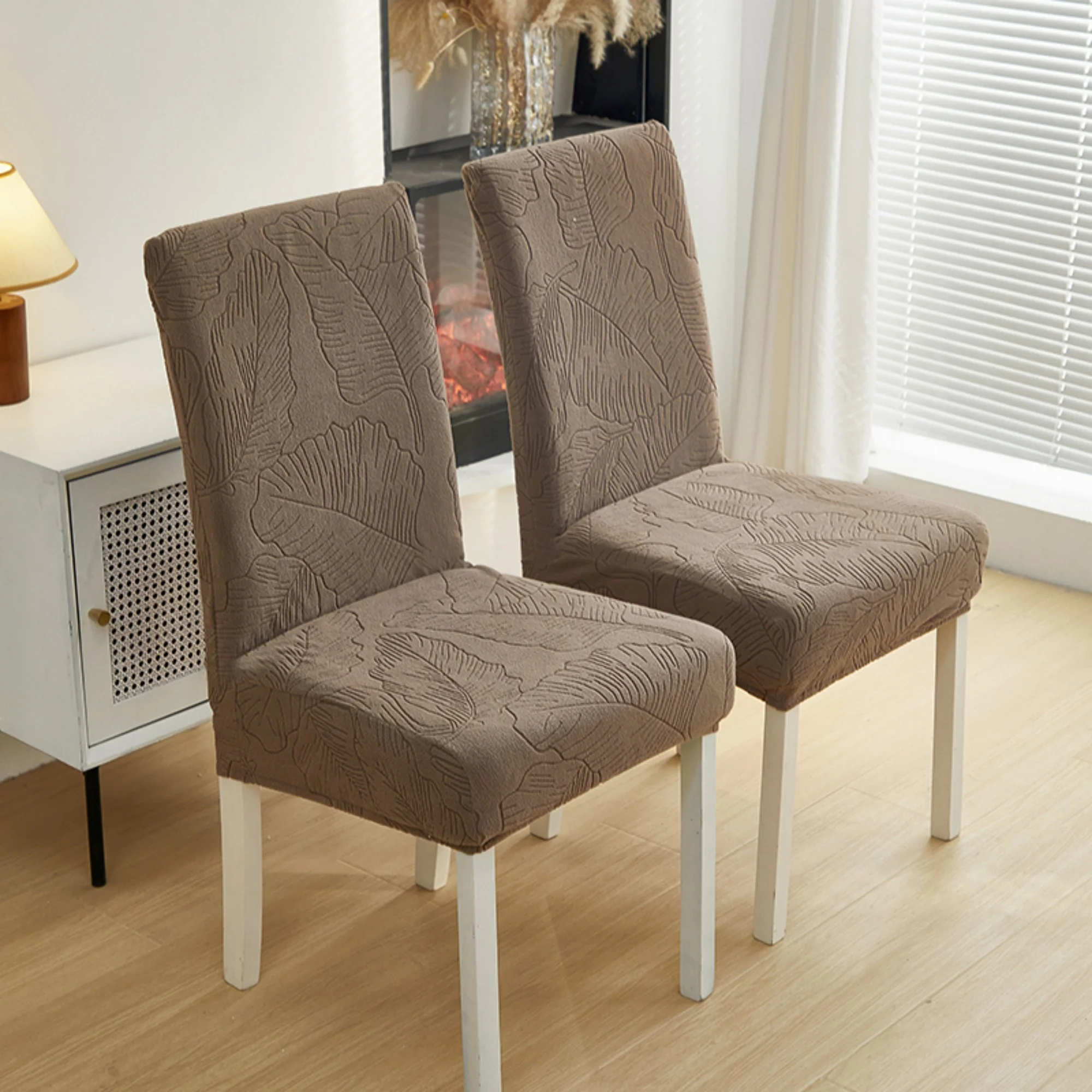 2/4/6 Pcs Natural Art Leaf Vein Jacquard Chair Cover,Stretchy,Soft&Cozy,All-Season,For Holiday/Party Decor,Furniture Protection