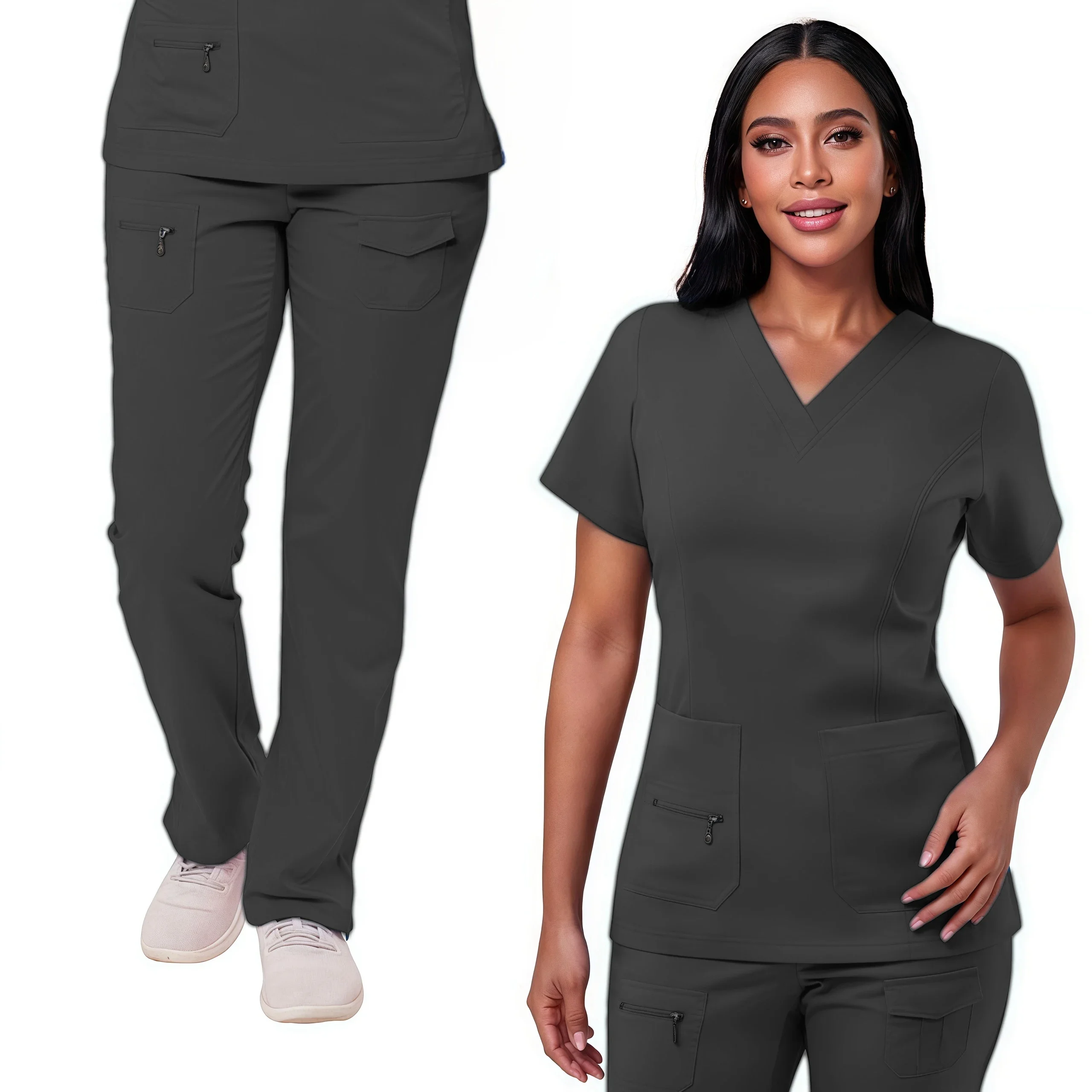 Atacado médico esfrega uniformes conjunto moda respirável hospital enfermeira uniformes conjuntos de manga curta jogger tipo enfermeira esfrega conjuntos