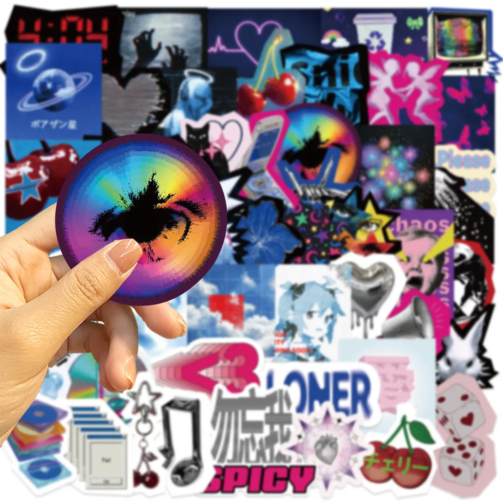 50Pcs Retro Cyberpunk Cartoon PVC Waterproof Stickers Futuristic Neon Graphic Decals for Travel Luggage Custom AnimeWorlds Store