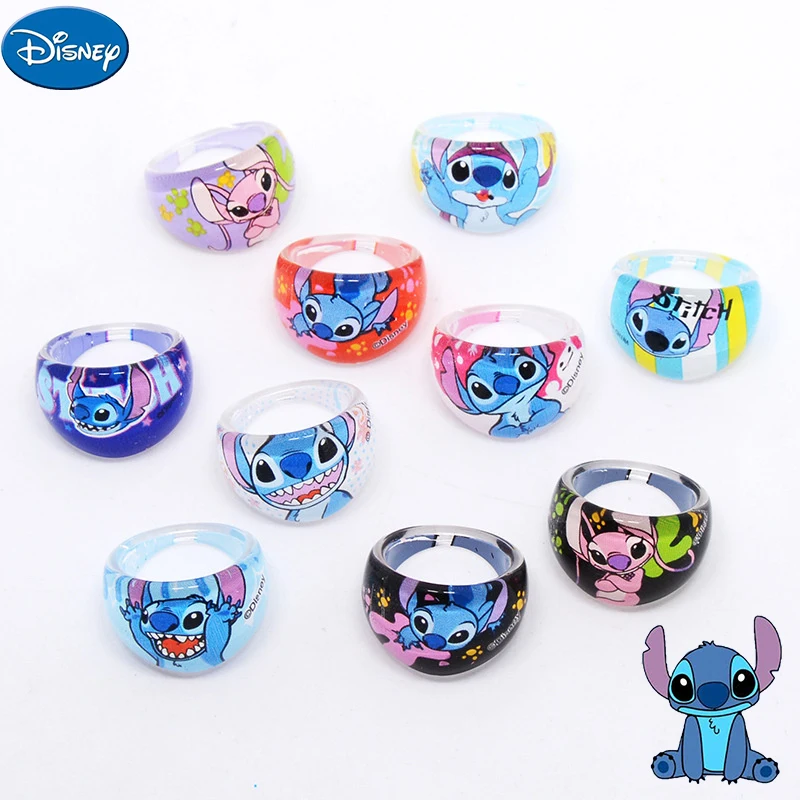 5/10/20/30Pcs Disney Stitch Rings Kawaii Cartoon Stitch Acrylic Rings Girl Dress-up Accessories Birthday Party Decoration Gifts