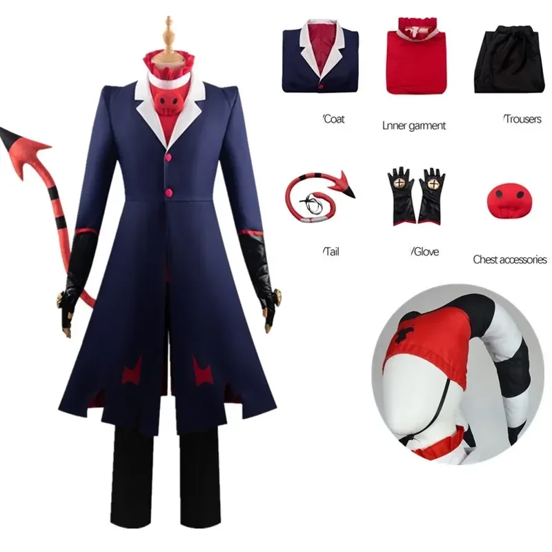 أزياء بليتز التأثيرية أنيمي الكرتون Helluva Cos Boss ملابس الرجال قفازات الذيل قبعة ملابس الذكور تمويه بدلات الهالوين