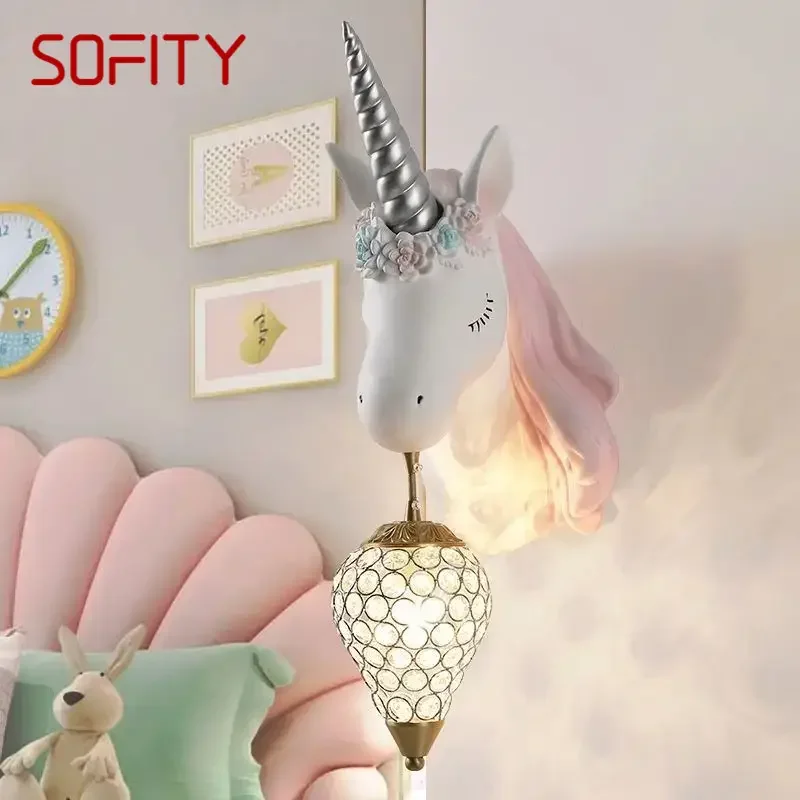 SOFITY Contemporary Unicorn Wall Lamp Creative Living Room Bedroom Study Villa Hotel Children's Room Aisle LED Decoration Light