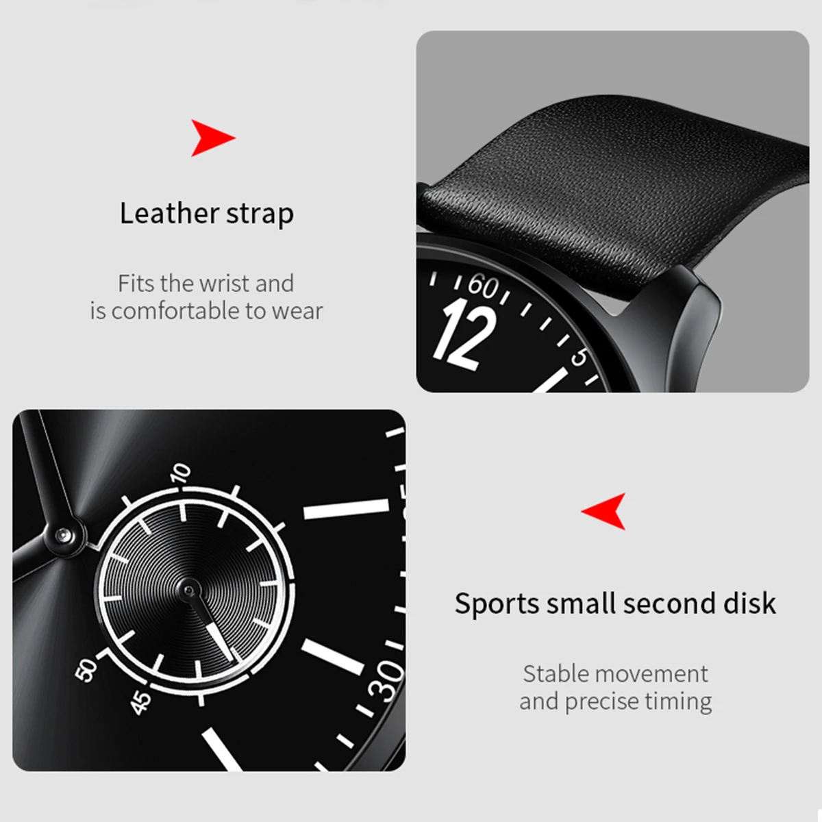 Hannah Martin Brand Men\'s Watch 42mm Silver Black Business Style Timing Small Dial Fashion Sports Leather Casual Men Wrist Watch