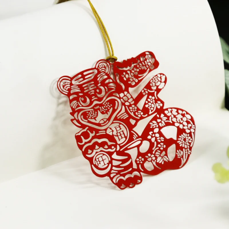 Kawaii Blessing Tiger Bookmark Student Exquisite Office Portable Reading Pendant Stationery DIY Tassel Alloy Decoration Supplies