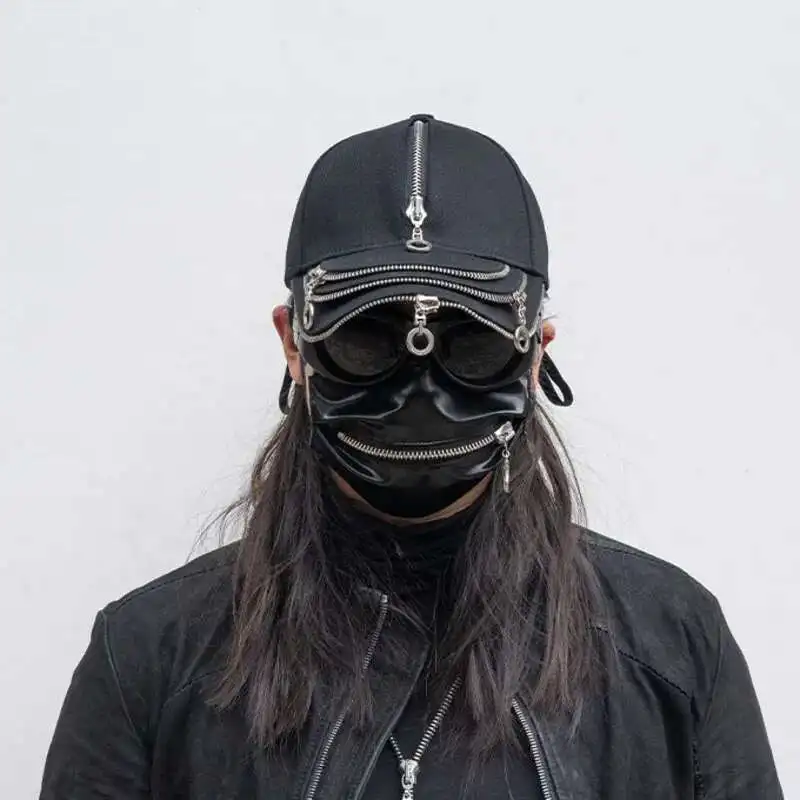 HKSH Spring Autumn New Men Tide Dark Fashion Niche Versatile Peaked Cap Chic Techwear Punk Hat 3-layer Brim Zipper Women HK3451