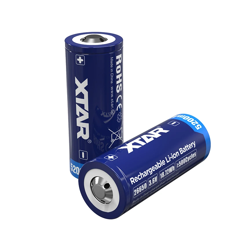 Xtar 26650 5200mah 3.6v高性能懐中電灯充電式リチウムイオンバッテリー専用設計