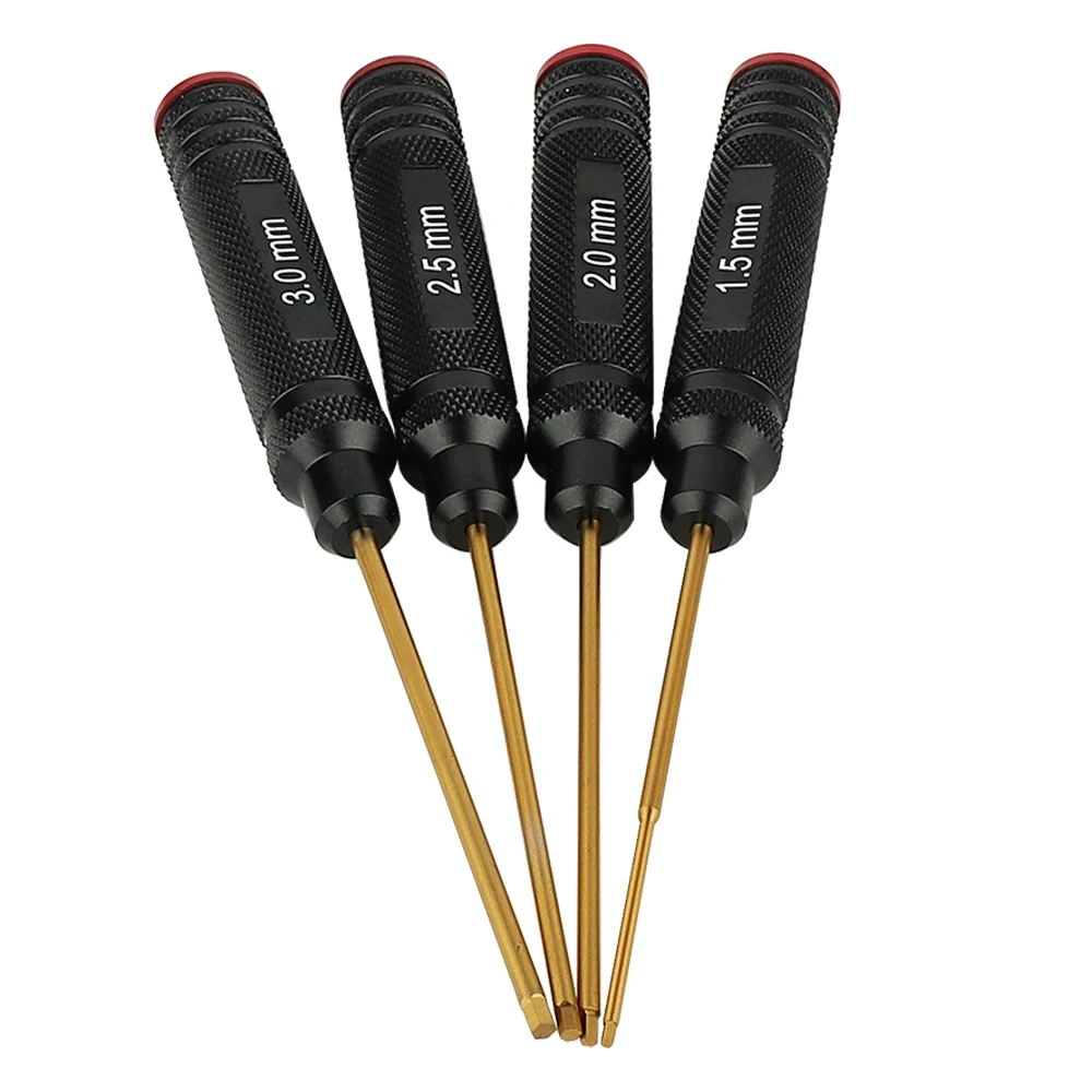 

4pcs 1.5/ 2.0/ 2.5/ 3.0mm Titanium Gold Hex Screwdriver Set for RC Helicopter Airplane Car Aircraft Model Hexagon Tool Kit