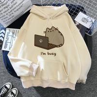Women's cat hooded sweatshirt 2024 cartoon costume Korean Harajuku Kawai style oversized