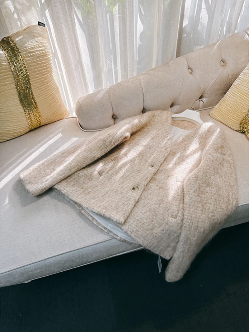 

Теплый шерстяной вязаный свитер Thiened, повседневный свободный свитер, корейская версия, осенне-зимняя модная верхняя одежда для женщин, длинная V-Ne...