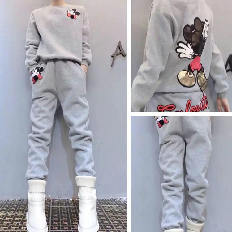 ديزني لطيف الكرتون ميكي الشتاء الكورية نمط ميكي هوديي ثلاث قطع مجموعة المرأة الصوف سميكة سترة رياضية غير رسمية الزي #2
