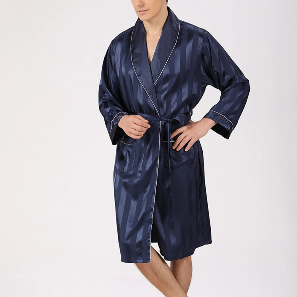 Popular Mens Robes Summer Emulation Silky Bathrobe Long Sleeve New Male Lightweight Baggy Nightwear Pajamas Nightgown