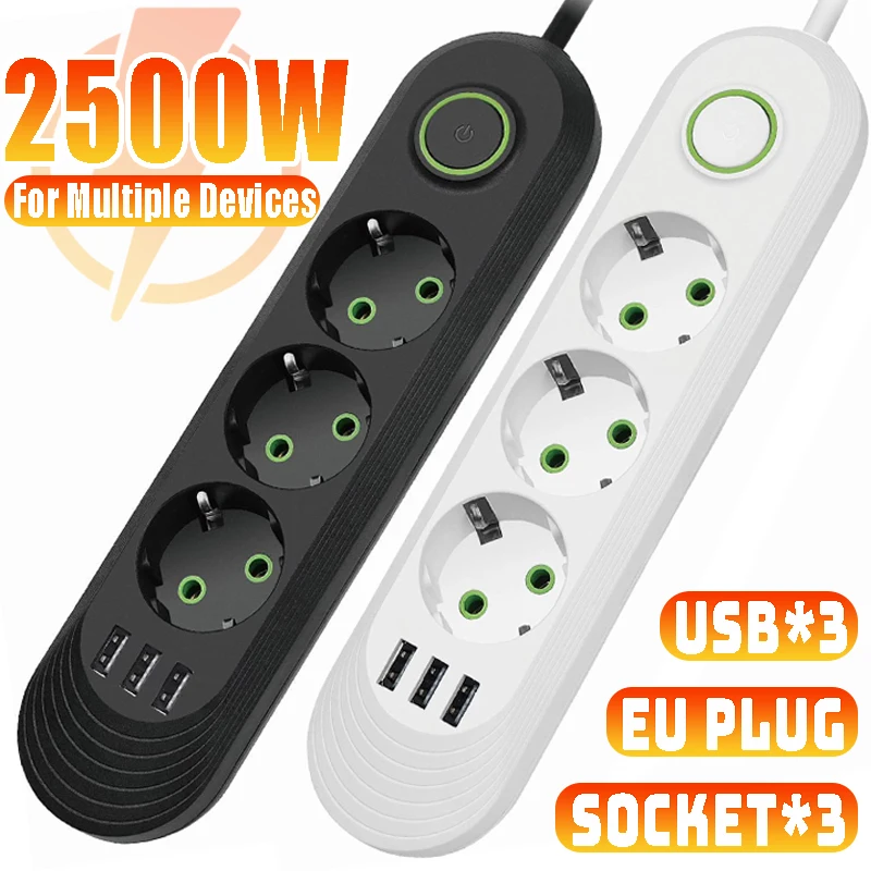 220V EU Plug Electrical Sockets 2500W Socket 3 USB Port In The Countertop Table Outlets With USB Charger Multiple Power Adapter