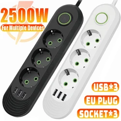 220V EU Plug Electrical Sockets 2500W Socket 3 USB Port In The Countertop Table Outlets With USB Charger Multiple Power Adapter