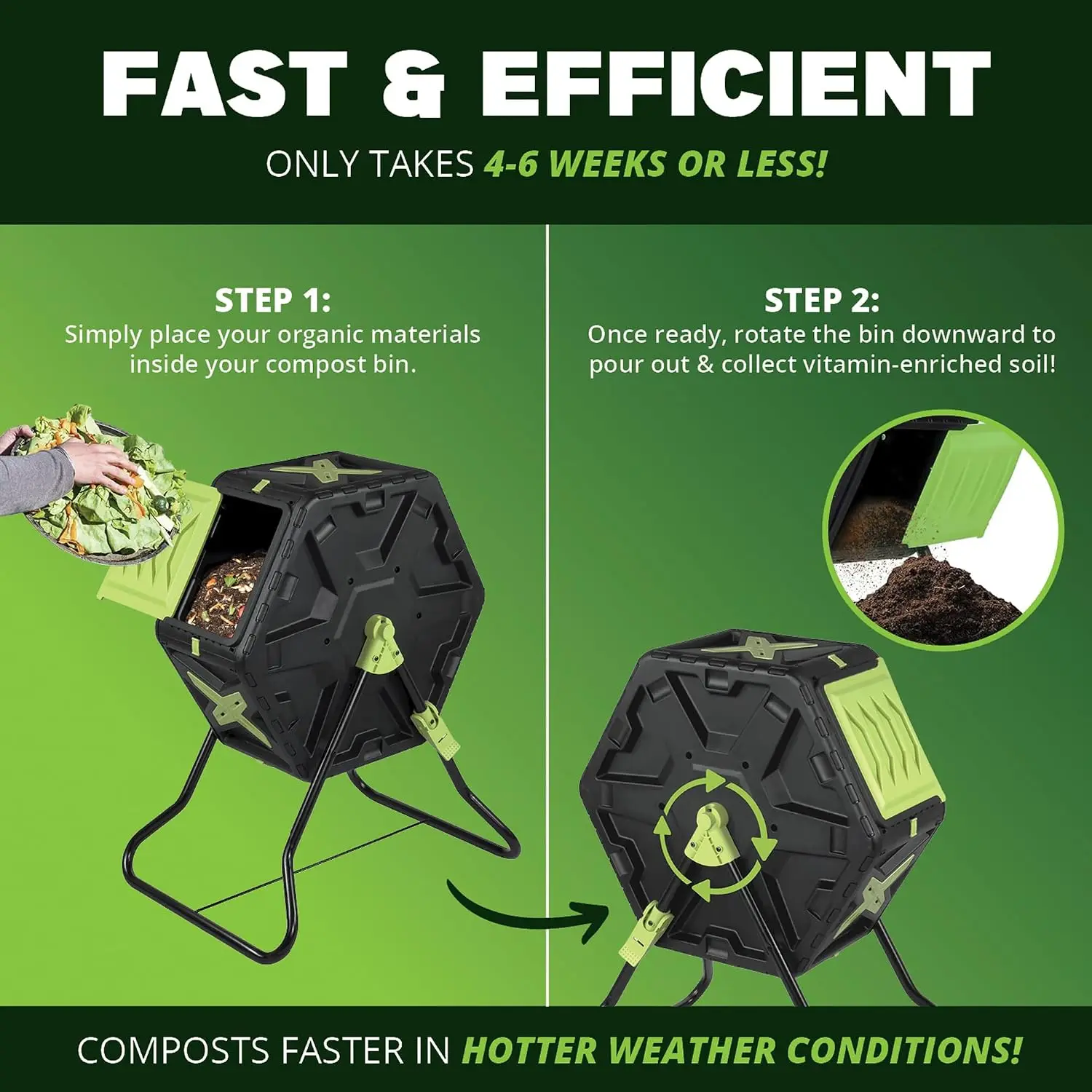 Outdoor Compost Tumbler Bin Rotating Composting Container Fast Soil Aeration Rotating Drum Organic Kitchen Yard Waste Maker Weather Resistant Lawn Garden Equipment Black 1 Pack