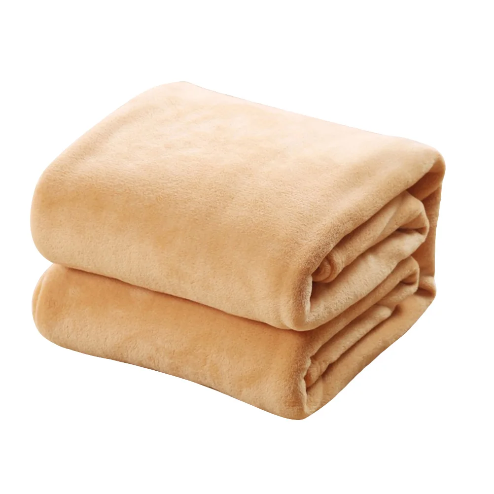 Camel 100x140cm Solid Color Flannel Bed Blanket Lightweight Extra Warm Needle Stitching Home Use Flannel Blanket