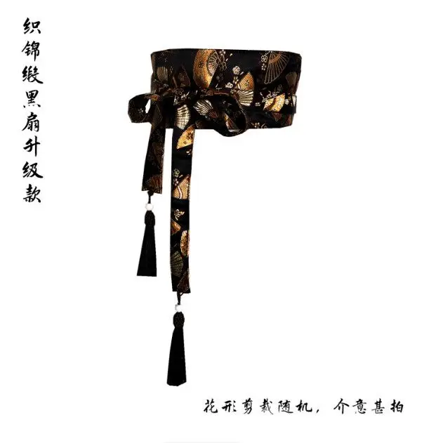 Clothes Accessories Crane Dance Waist Cincher - Original Linen Belt with Crane Print & Fringe Oriental Hanfu Accent Waist Sash