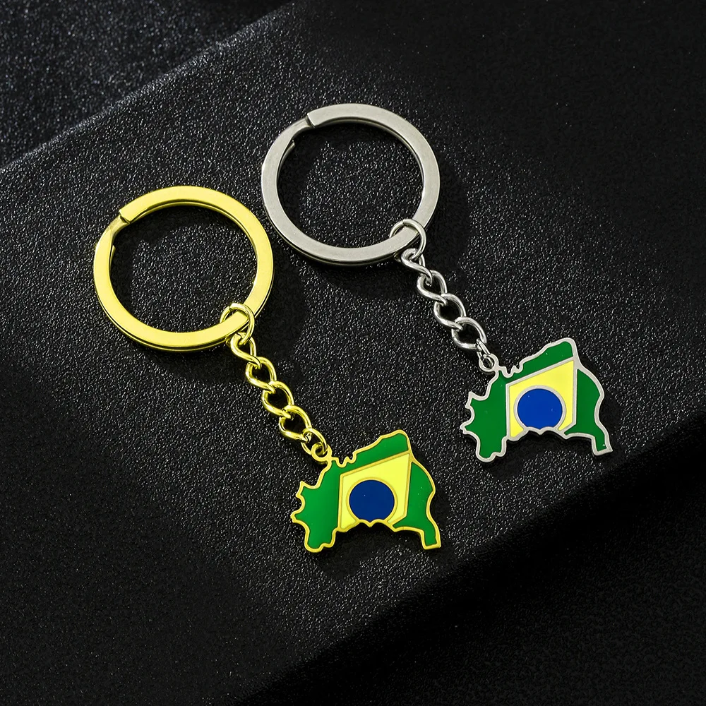 Stainless Steel Brazil Map Brazil Flag Pendant Keychain Decorative School Bag Car Key Holder New Trinket Gift Keyring Wholesale