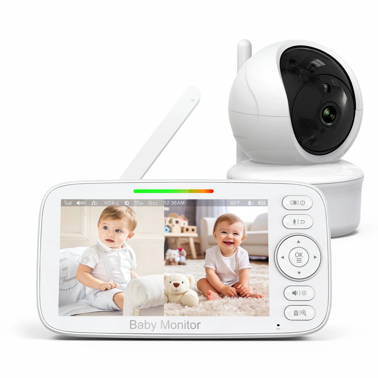 Babystar 5-inch 720P Baby Monitor and Camera With 4000mAh Battery, Pan Tilt zoom, Two-way Audio, Night Vision, VOX nanny Camera