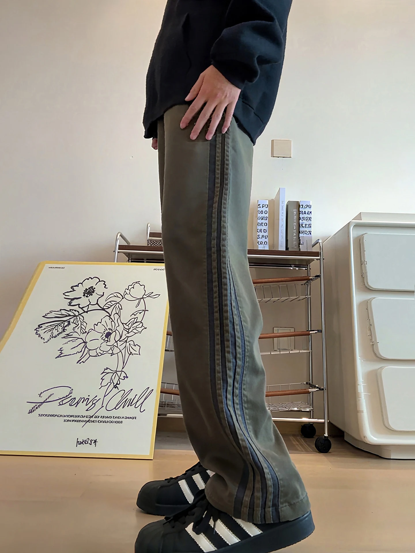 

Military een American High Street Striped Men's Casual Pants Autumn Trendy Straight Leg Sweatpants Casual Sport Trousers