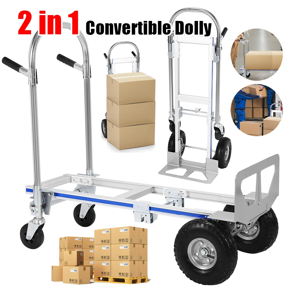 

2 in 1 Aluminum 800LBS Capacit Folding Trolley W/Wheel Convertible Hand Truck ForConstruction Warehouse Factories Indoor Outdoor