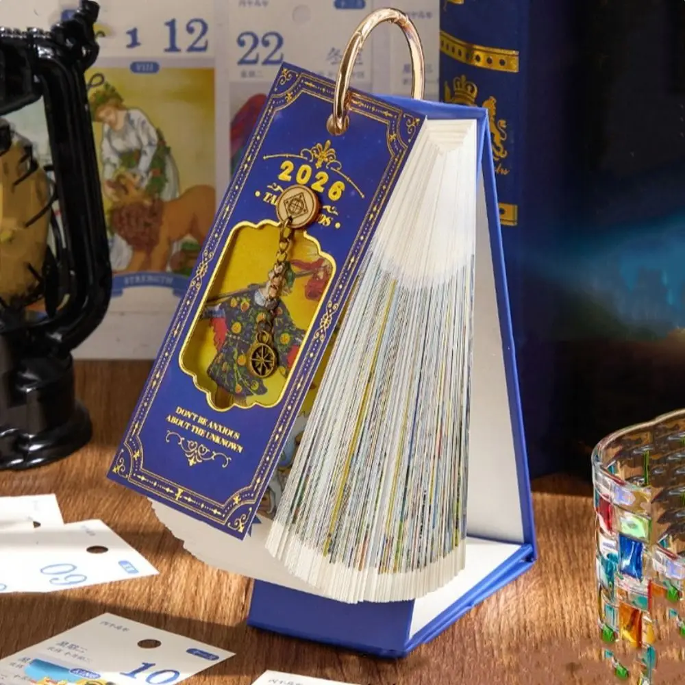 ヴィンテージ油絵 2026 カードカレンダー ゴールドリング綴じ 片面ページめくり 卓上カレンダー インスピレーションを与える名言入りペーパー