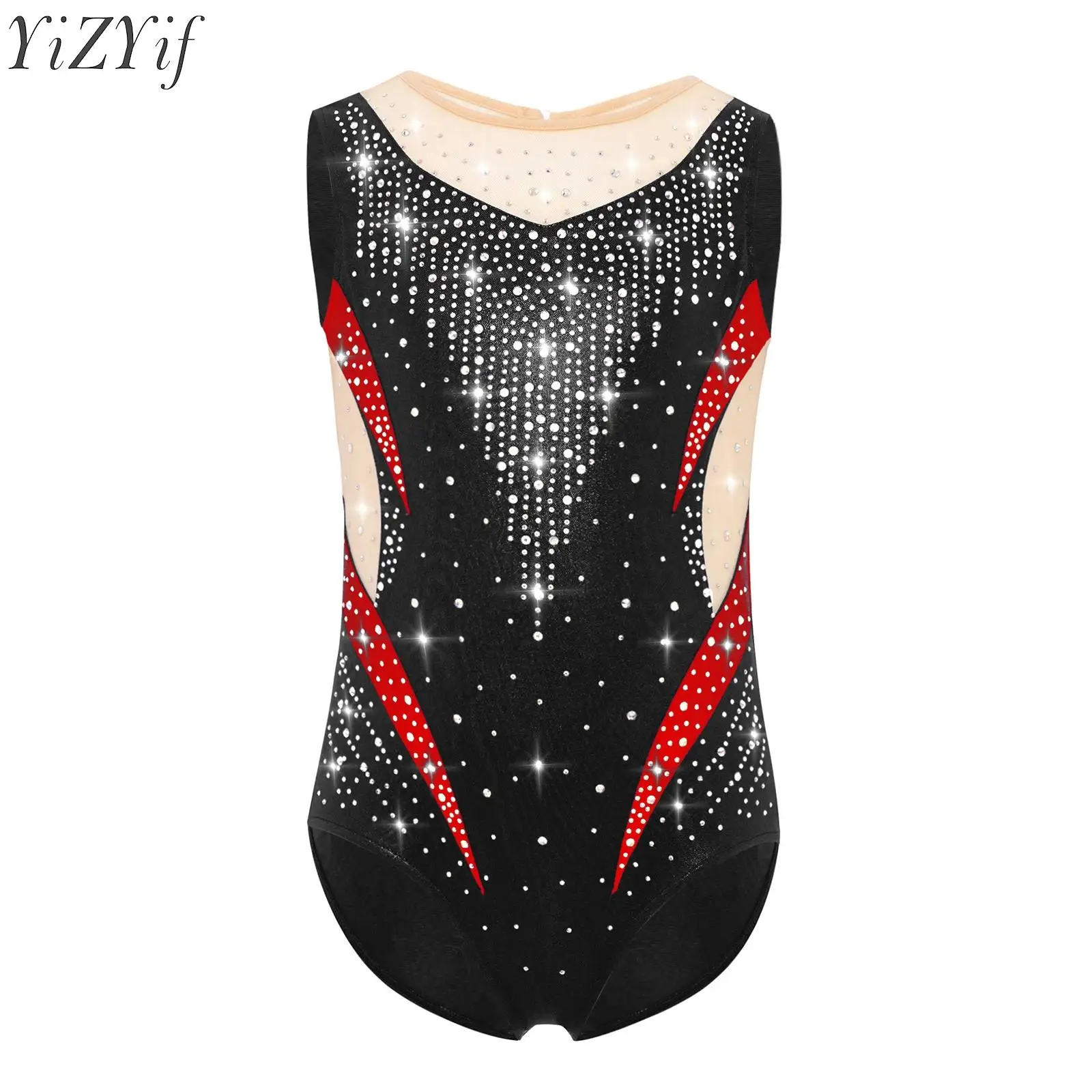 

Kid Girls Ballet Gymnastics Leotard Ballerina Costumes Rhinestones Color Block Lyrical Figure Skating Bodysuit Stage Performance